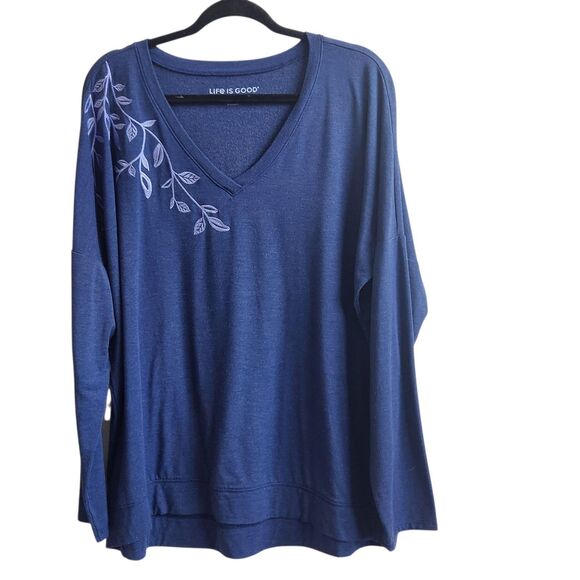 Life Is Good Women Blue Knit Top-Lilac Embroidery-Grandmacore-Stretch-Comfort XL - Picture 1 of 10